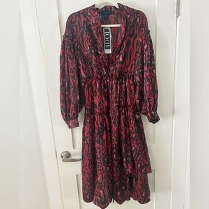 NWT TOPSHOP | Red and Black animal print Long Sleeve Flowy Dress size 4